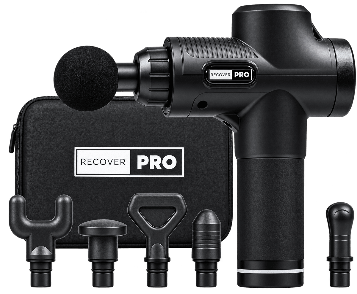 Recover Pro device, six attachment heads and the premium carry case